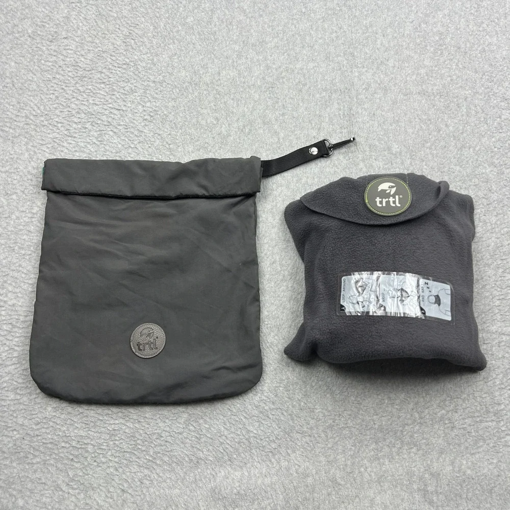 TRTL Travel Airplane Pillow Gray Fleece Neck Support Sleep Wrap Lightweight Bag